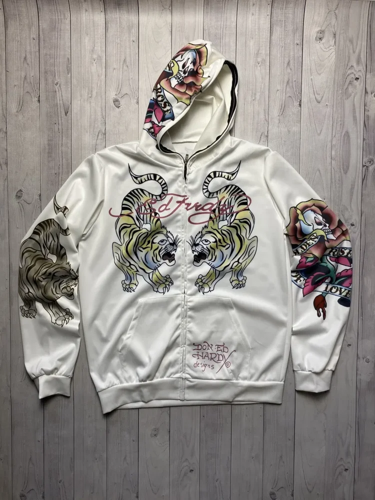 

American Y2K street printed retro cardigan hooded sweatshirt men and women couple skull lazy style loose zipper sweatshirt