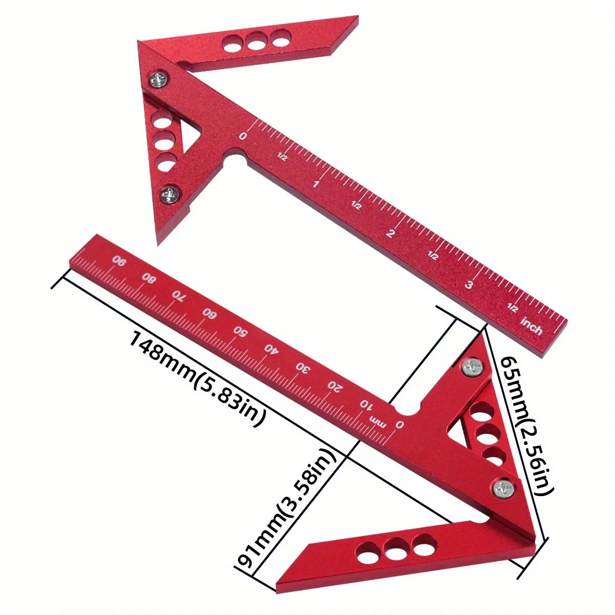 2pcs Aluminum Protractor Carpenter Square Kit - Woodworking 3D Multi Angle Layout Measuring Ruler Center Scribe Gauge