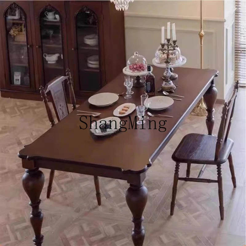 SM rural retro solid wood dining table and chairs old rectangular dining table simple home restaurant log table