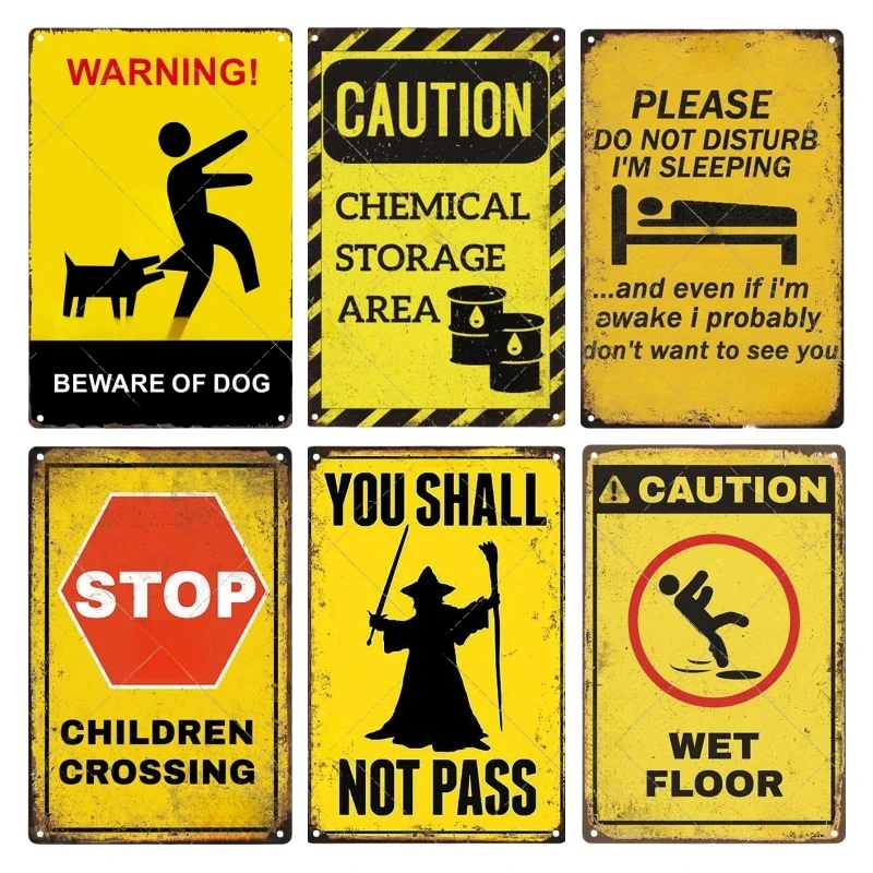 Vintage Caution Notice Zone Tin Sign Metal Plate Warning Children Plaque For Garage Danger Door Man Cave Wall Decor
