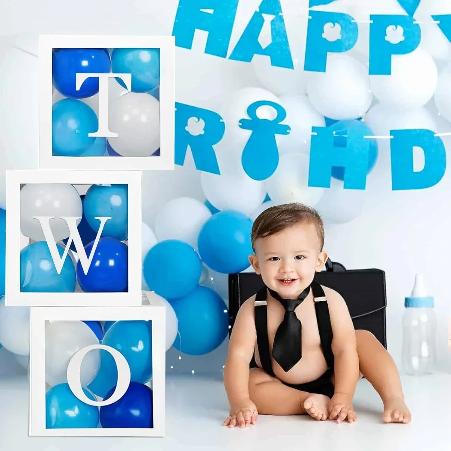 Fit Birthday Decorations For Boy Or Girl 3 Pcs ONE Balloon Boxes For 1st Birthday Baby Clear Blocks Party Decor With ONE TWO Le