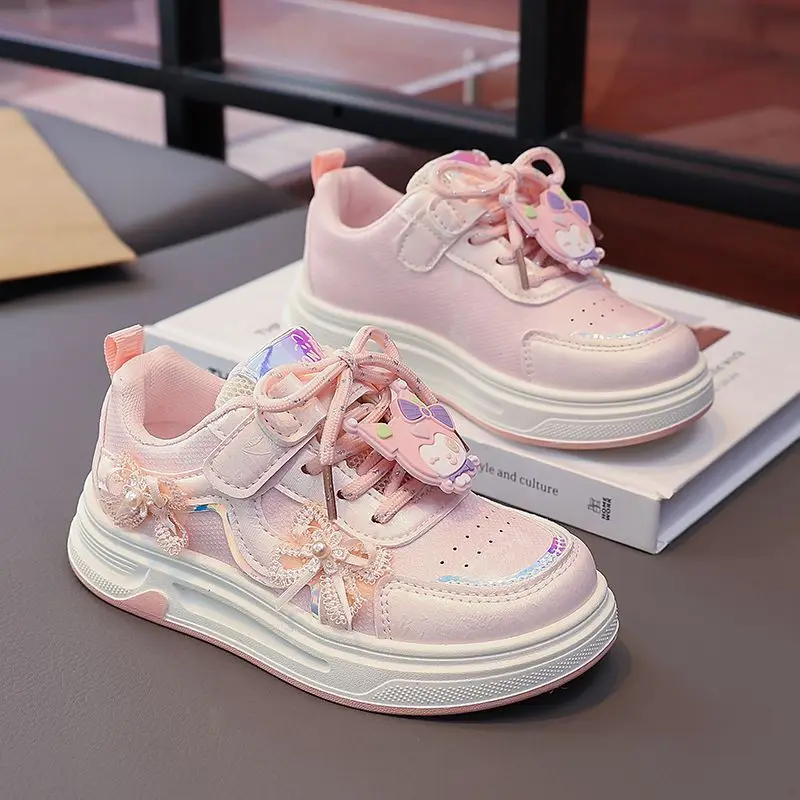 

Spring and Autumn Leather Waterproof Bow Girls Board Shoes, Cute Kulomi Princess Shoes, Non-slip Velcro Casual Walking Shoes