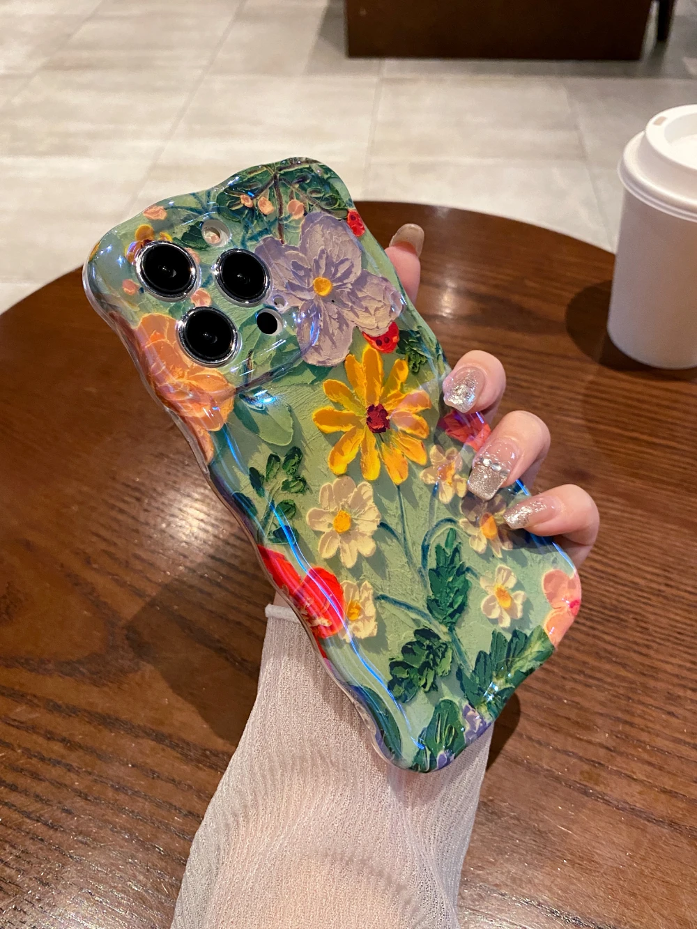 Luxury Green Laser Flowers Phone Case For iPhone 14 Pro Max 11 12 13 15 Pro Max Lens Protection Shockproof Bumper Soft Cover 