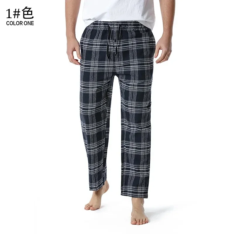 

White Black Plaid Pajama Bottom Pants Men Lounging Relaxed Comfy Soft Cotton Flannel Home Wear Breathable Flannel Pyjama Homme