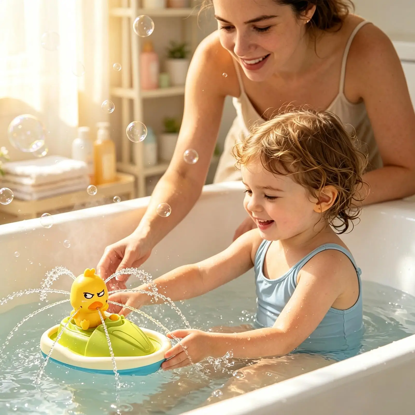 Bath Toys For Kids Cute Duck And Boat Design Shower Sprayer Kids Bath Toys For Boys Girls Hotel Travel Bathroom Home Beach Young