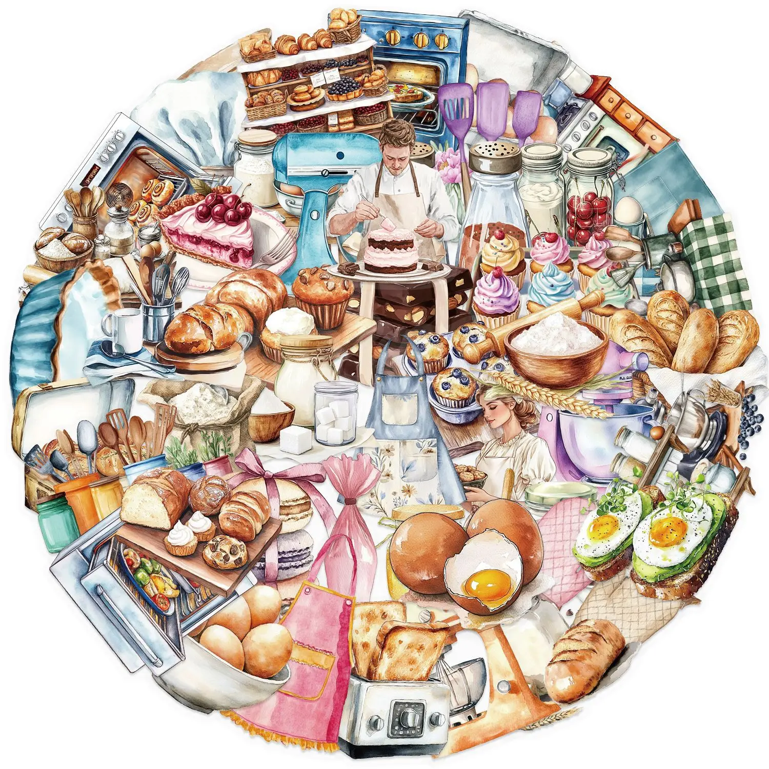 50 Pcs Cartoon Baking Theme PET Stickers Transparent Decals for Scrapbooking Baking Tools Bread Desserts Pastries Toy Sticker