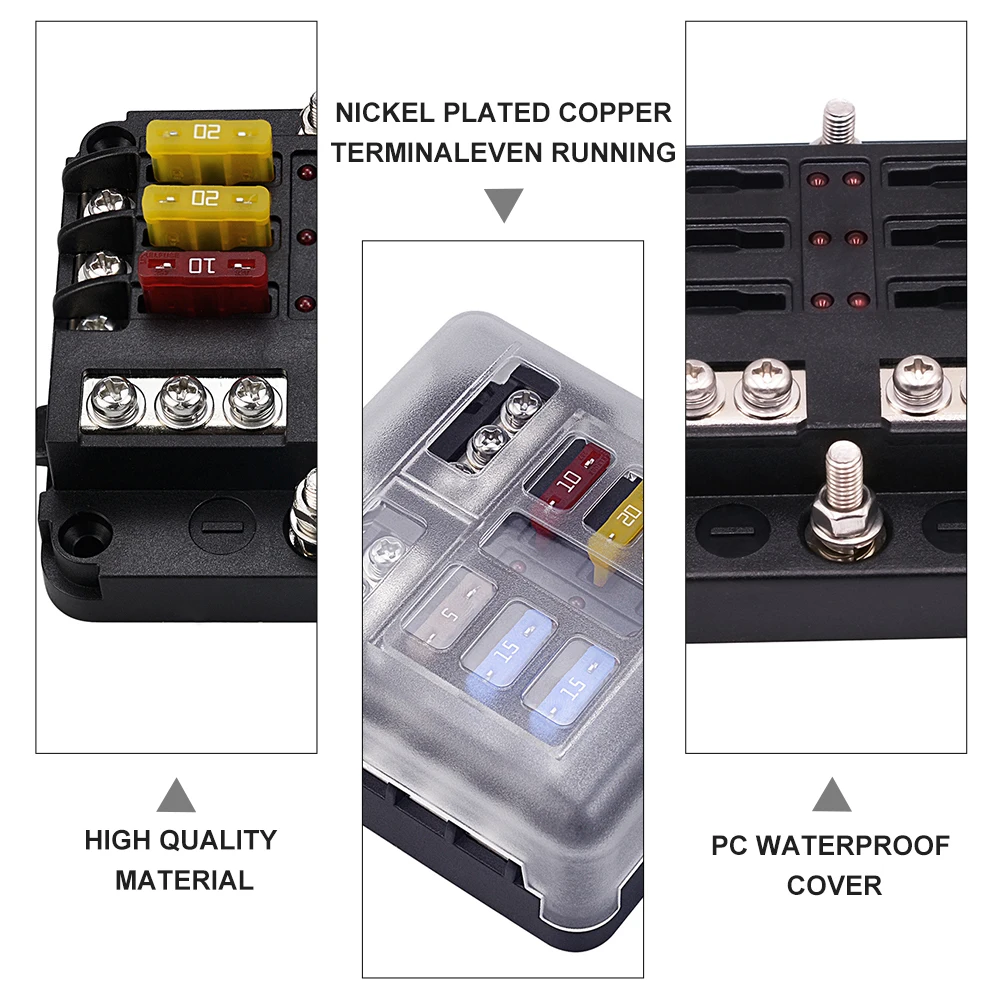 

6-Way Fuse Box Indicator Light Waterproof Heat Resistant Material Nickel Plated Copper Terminal Easy Troubleshoot Sticker
