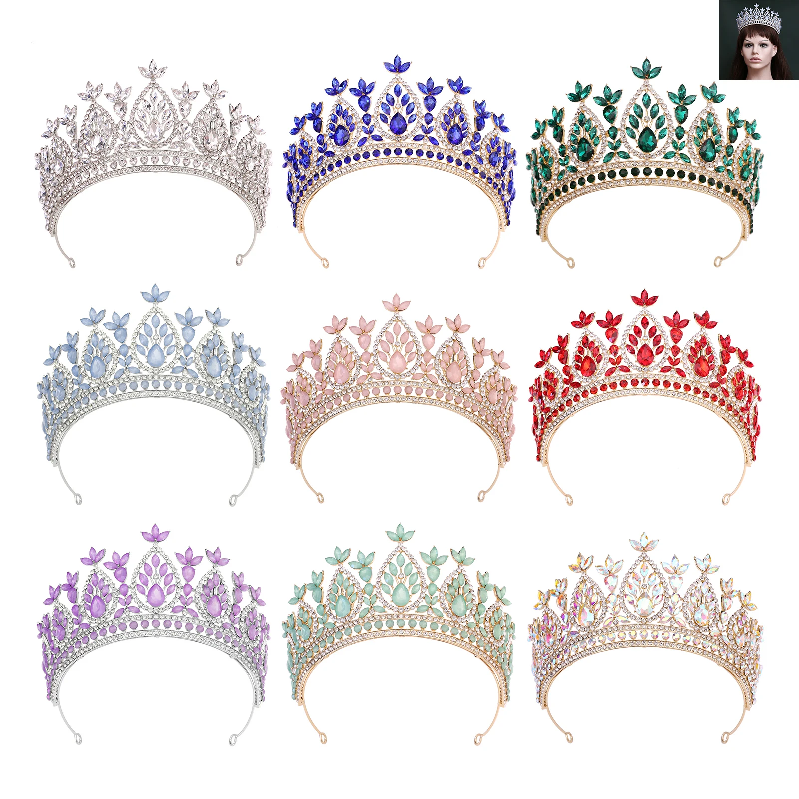 高級クリスタルブライダルティアラクラウンウェディングヘアアクセサリーシルバーカラークラウンラインストーンヘッドピースページェントディアデムヘッドピース