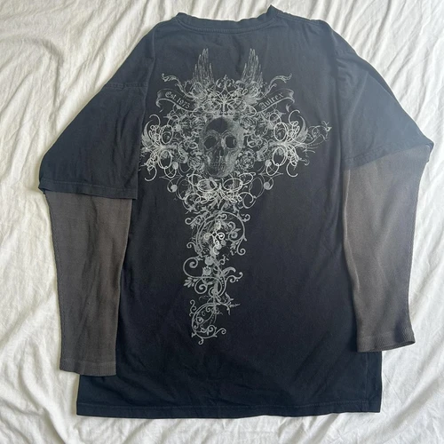 Imagen 2 del producto Camiseta Vintage de los años 90 con estampado de calavera cruzada, camiseta gótica de manga larga con gráfico de centro comercial, Top corto Retro Harajuku Y2k, ropa de calle para mujer