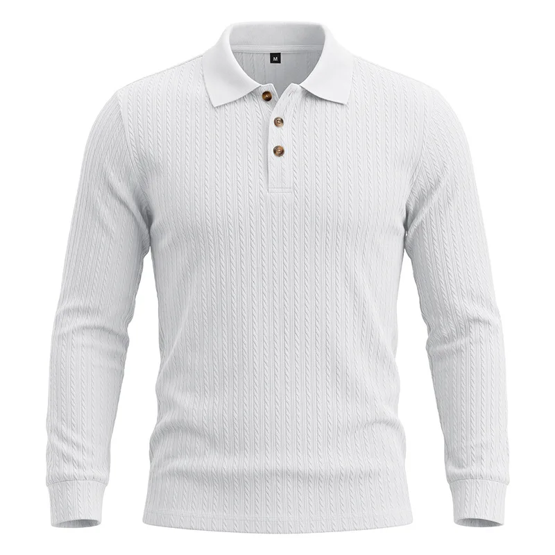 Herren Herbst-Winter US-Größe Jacquard Schlangenmuster Langarm-Poloshirt, Lässiges Einfaches Revers-Unterhemd – Detail 33