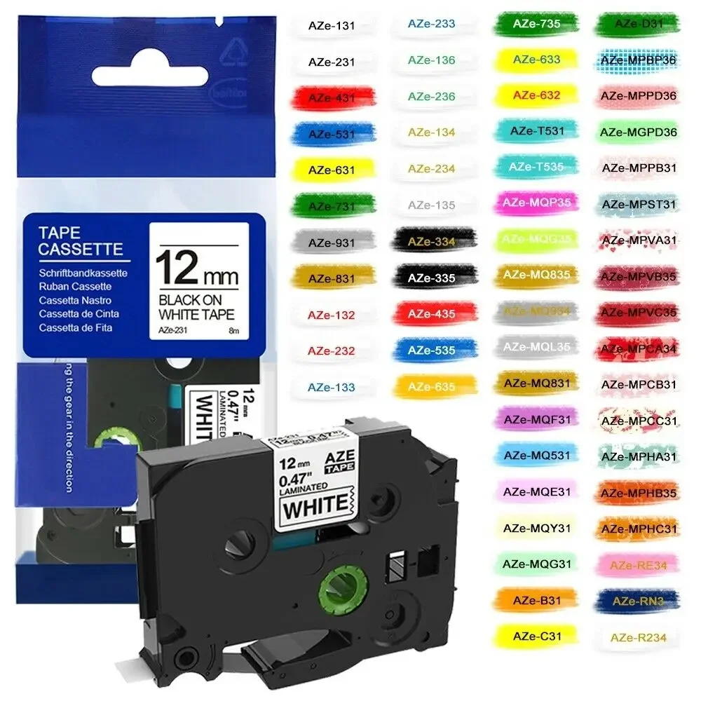 MarkDomain Multicolors Compatible for Brother Tze231 tze tape TZ231 Tze-231 12mm printer ribbon P-touch Label Maker PTD-210 H110