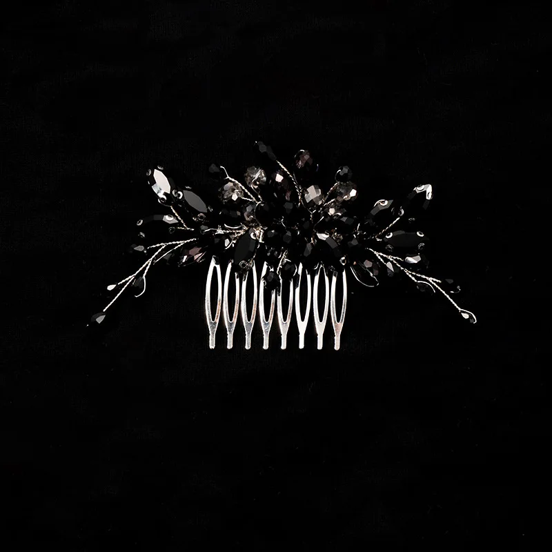 Poetic Black Crystal Bridal Hair Comb – Gothic Wedding Hair Accessory for Brides, Bun Updo Clip, Elegant Crystal Headpiece, Bulk