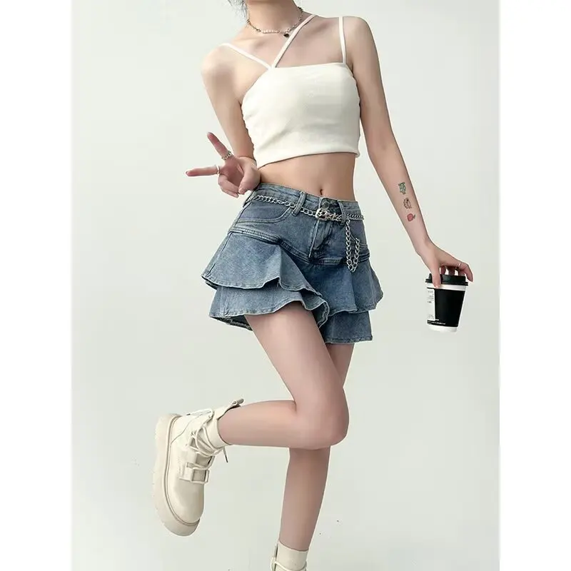 Saia midi feminina, saia de bolo, calças de saia ultracurta, cintura alta, design exclusivo, abraço, menina quente linha A curta S