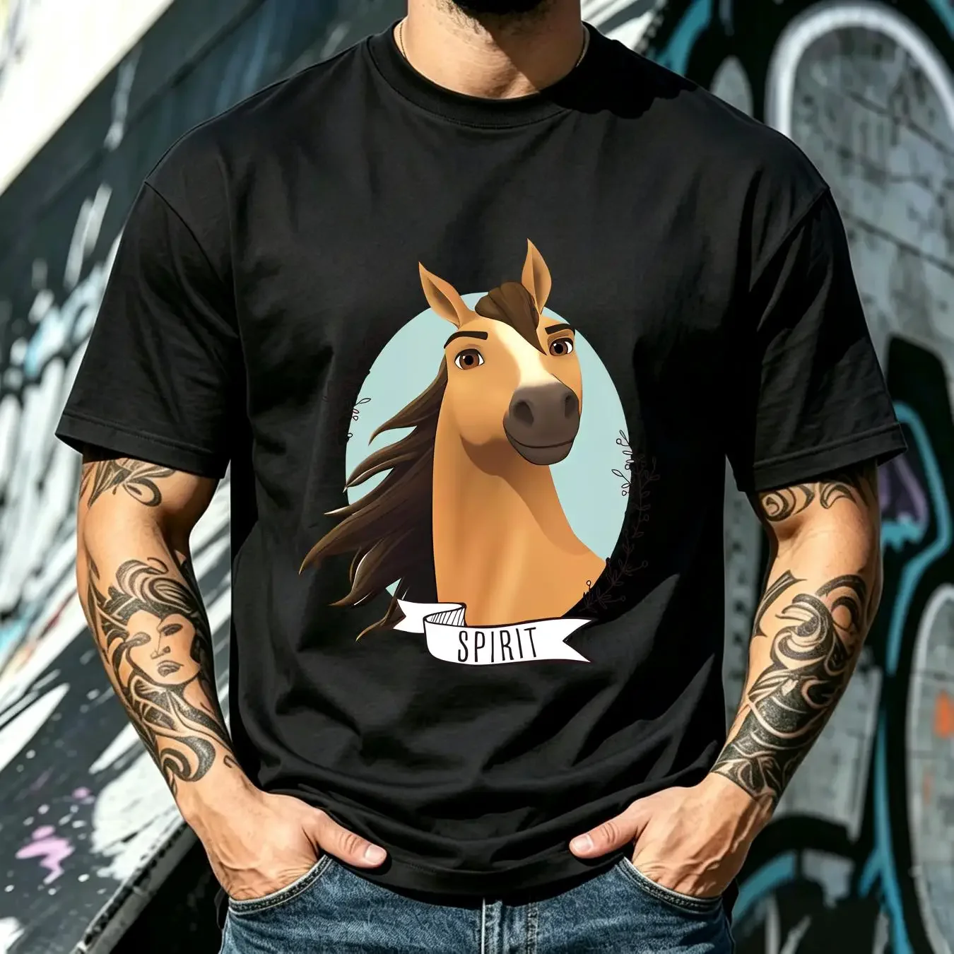 washed T Shirt Spirit Wild Horse Kids' long or short sleeves vintage Washed Casual streetwear Top For Everyday Wear