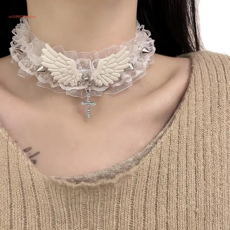 Gothic Rivets Choker Necklace Harajuku-Lolita-Lace Collar for Womens Girls