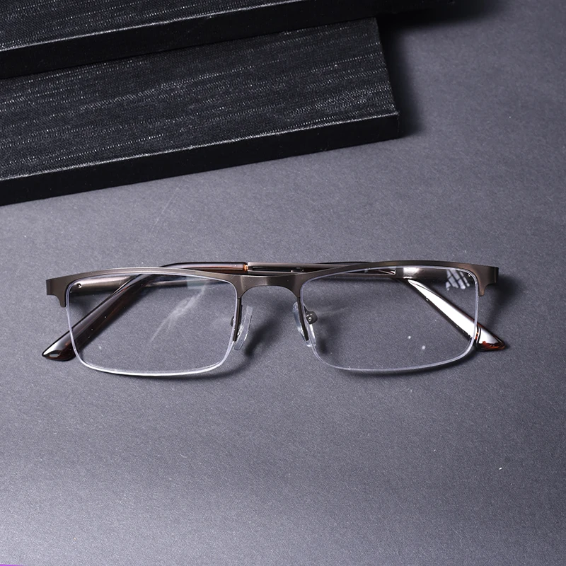 Braune Lesebrille mit Metallrahmen für Herren und Damen, klassischer Halbrahmen mit Federscharnier, Blaulichtfilter, Lesebrille +2