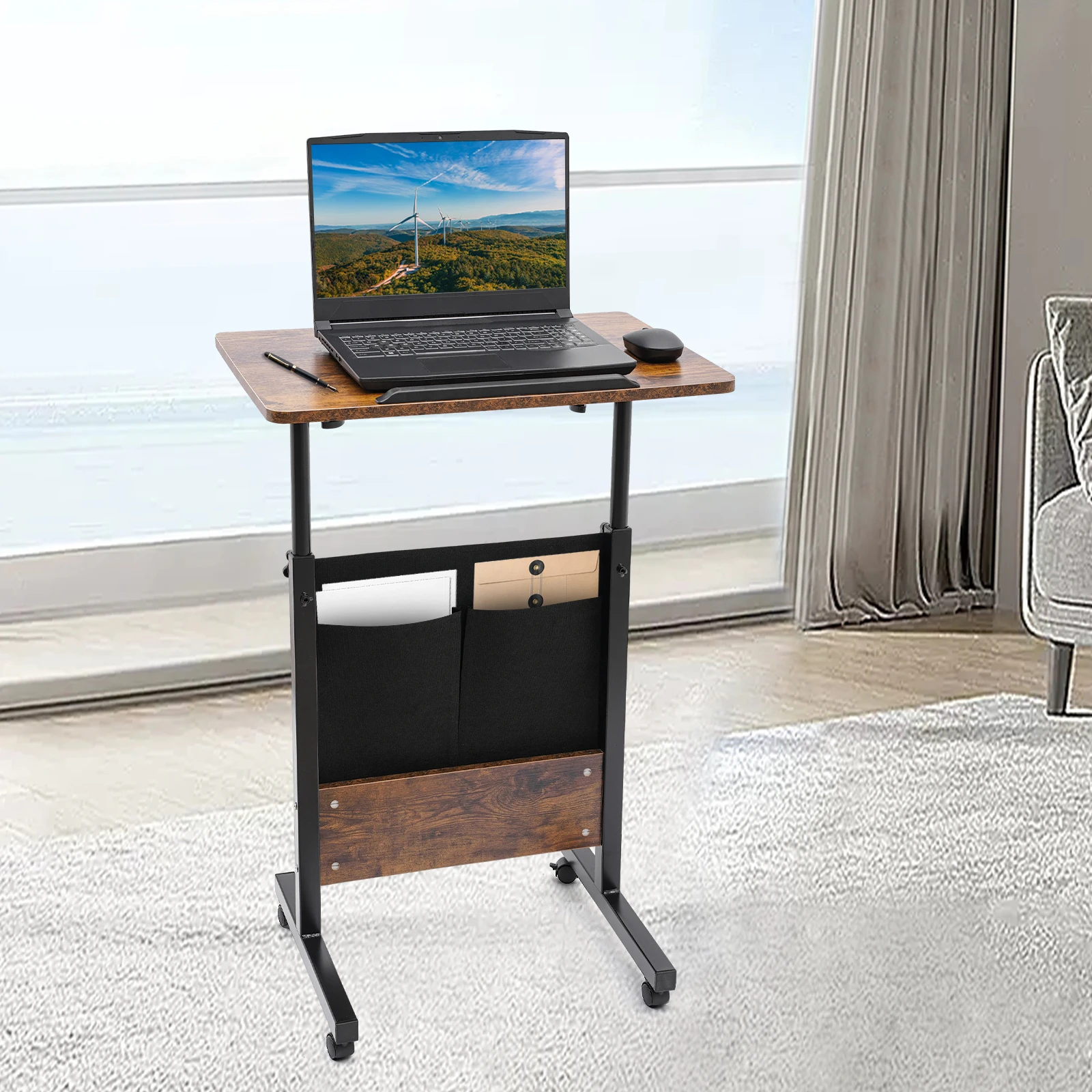

Rolling Computer Standing Desk, Portable Laptop Desk, 16'' x 24'' with Storage Bag Adjustable Height Computer Stand