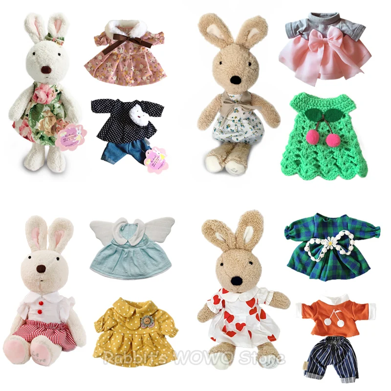 1 set Le Sucre Rabbit Doll with Change Clothes Plush Soft Bunny Stuffed Animal Toys for Girls Kids Gifts(1 doll + 2 clothes）