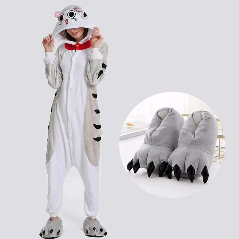 Winter Cat Pajamas Onesie Adults Kigurumi Unicorn Animal Sleepwear Slipper Onesies Women Men Kids Flannel Nightwear Home Clothes