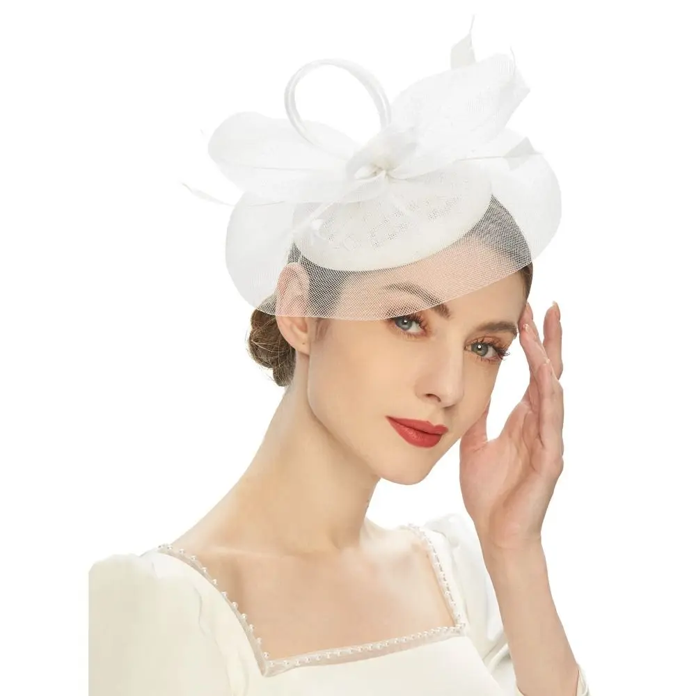 

Vintage Feathers Mesh Fascinator Hat Exquisite Elegant Bride Headband Hair Hoop Sweet Hairbands Dance Show