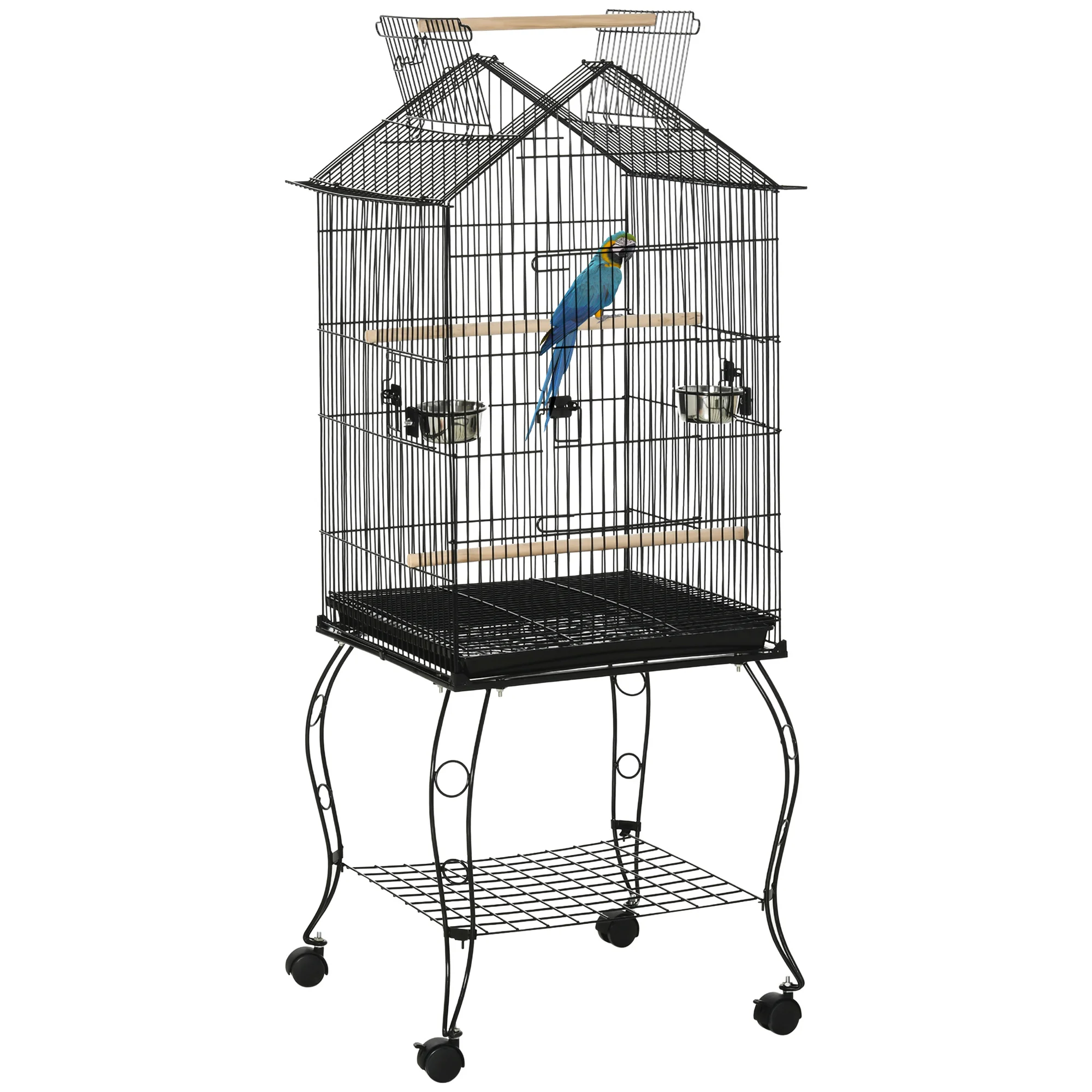 PawHut Birdcage 50x58x145 cm with 3 doors 2 feeders 3 hangers