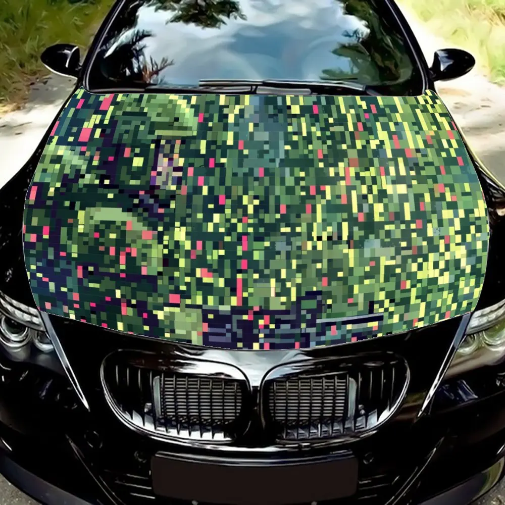 Pixel Cyber Green Camo Car Hood Wrap Color Vinyl Sticker Truck Graphic Bonnet DIY Auto Accessories Decoration Decal Gift