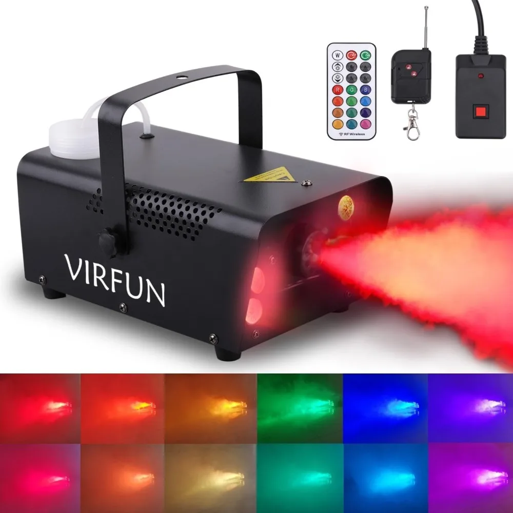 

Fog Machine, 6 LED Lights with 12 Colors Effect, VIRFUN Smoke Machine with Wireless&Wired Remote Control for Parties Halloween