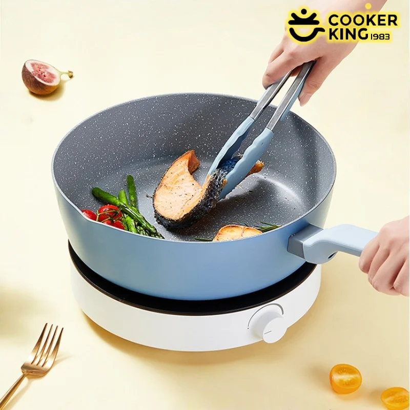 

COOKER KING Frying Pan Medical Stone Deep Frying Pan Non-stick Saucepan Steak Skillet Multi-functional Wok Pan with Handle