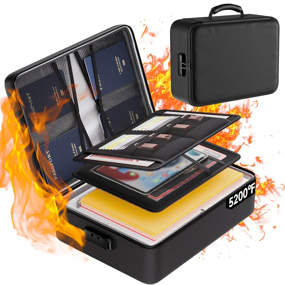 

Lockable Fireproof File Bag, Upgraded Insulated Fireproof Waterproof Box 8-Layer File Organizer, Portable Home Travel