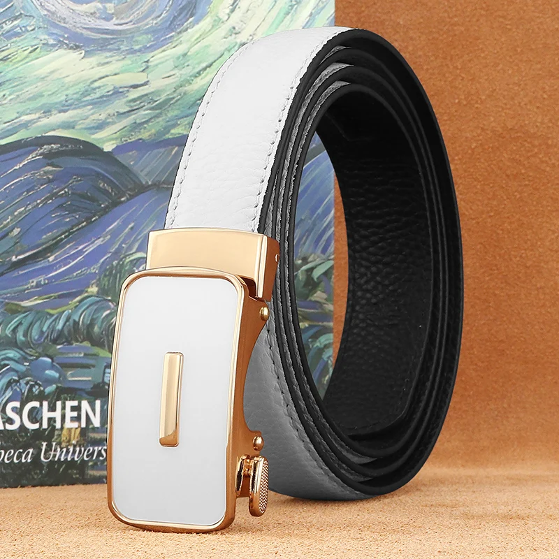 Fashion corset belt women luxury famous Automatic Buckle 2.4cm fine genuine leather solid color lady jeans waist strap