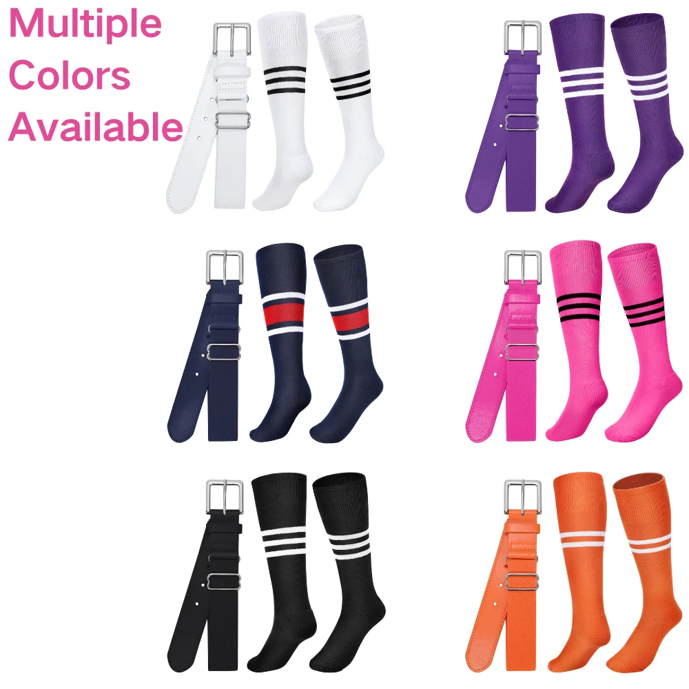 Baseball Softball Socks and Belt Combo Set Adjustable Softball Socks and Elastic Belt for Kids Youth Adult