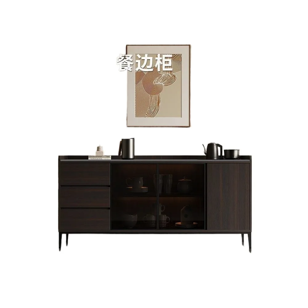Italian smoke color solid wood rock slab glass dining side multi-functional light luxury premium locker