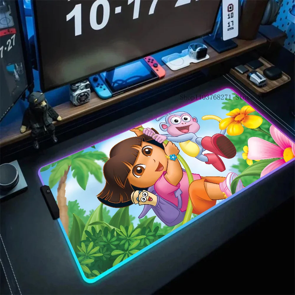 

Коврик для мыши Cartoon D-Dora The E-explorer XXL RGB, игровые коврики для мыши HD, черные аксессуары для геймеров, большой светодиод