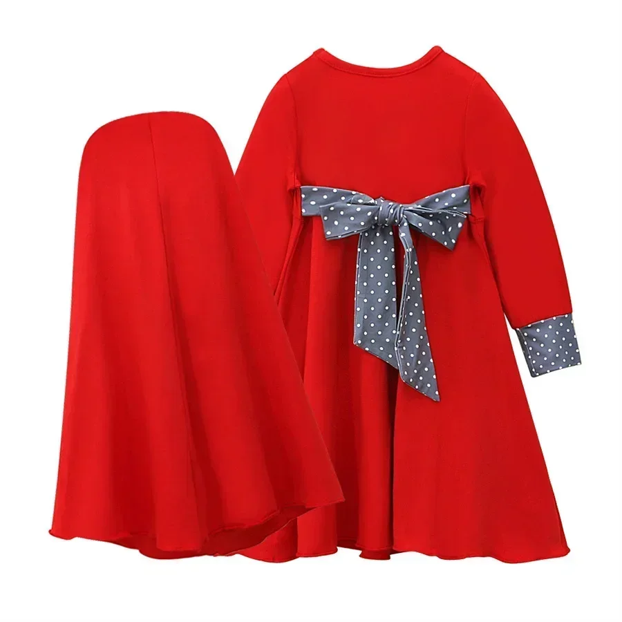 Abaya for Kid Muslim Hijab Prayer Dress Girls Dubai Kaftan Islamic Clothing 2 Piece Ramadan Sets Eid Headscarf Long Robe bowknot