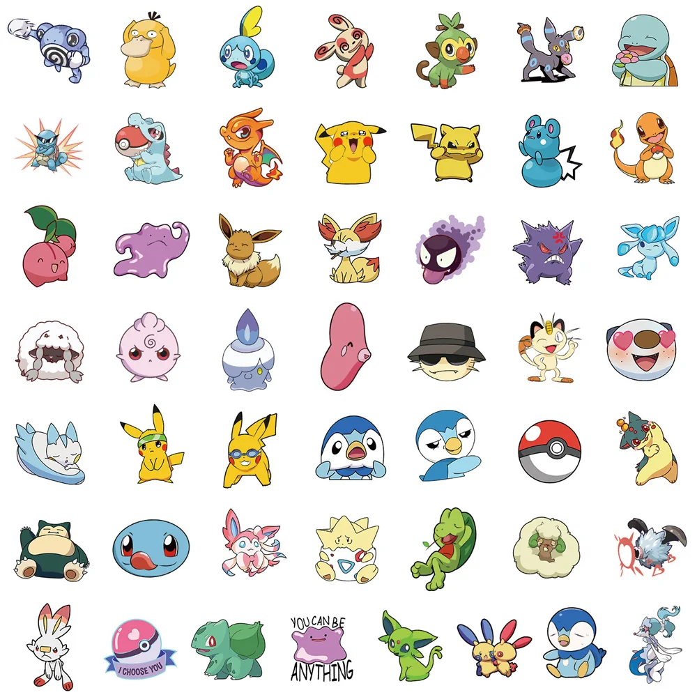50 Uds dibujos animados Pokemon diferentes personajes juguetes pegatinas decoración ordenador teléfono libro equipaje nevera no repetir pegatinas