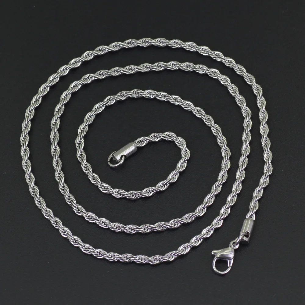 Women Men Ropes Long Necklace Stainless Steel Twist Rope Chain Necklace Gold Silver Color 2 3 4 5mm width Accessories Wholesale