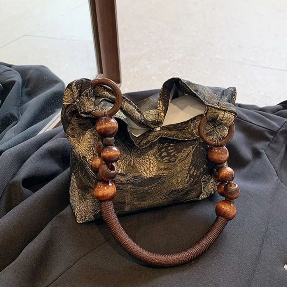 

Simple Large Capacity Chinese Style Handbag Butterfly Sweet Embroidery Shoulder Bag French Bead Retro Underarm Bag Travel