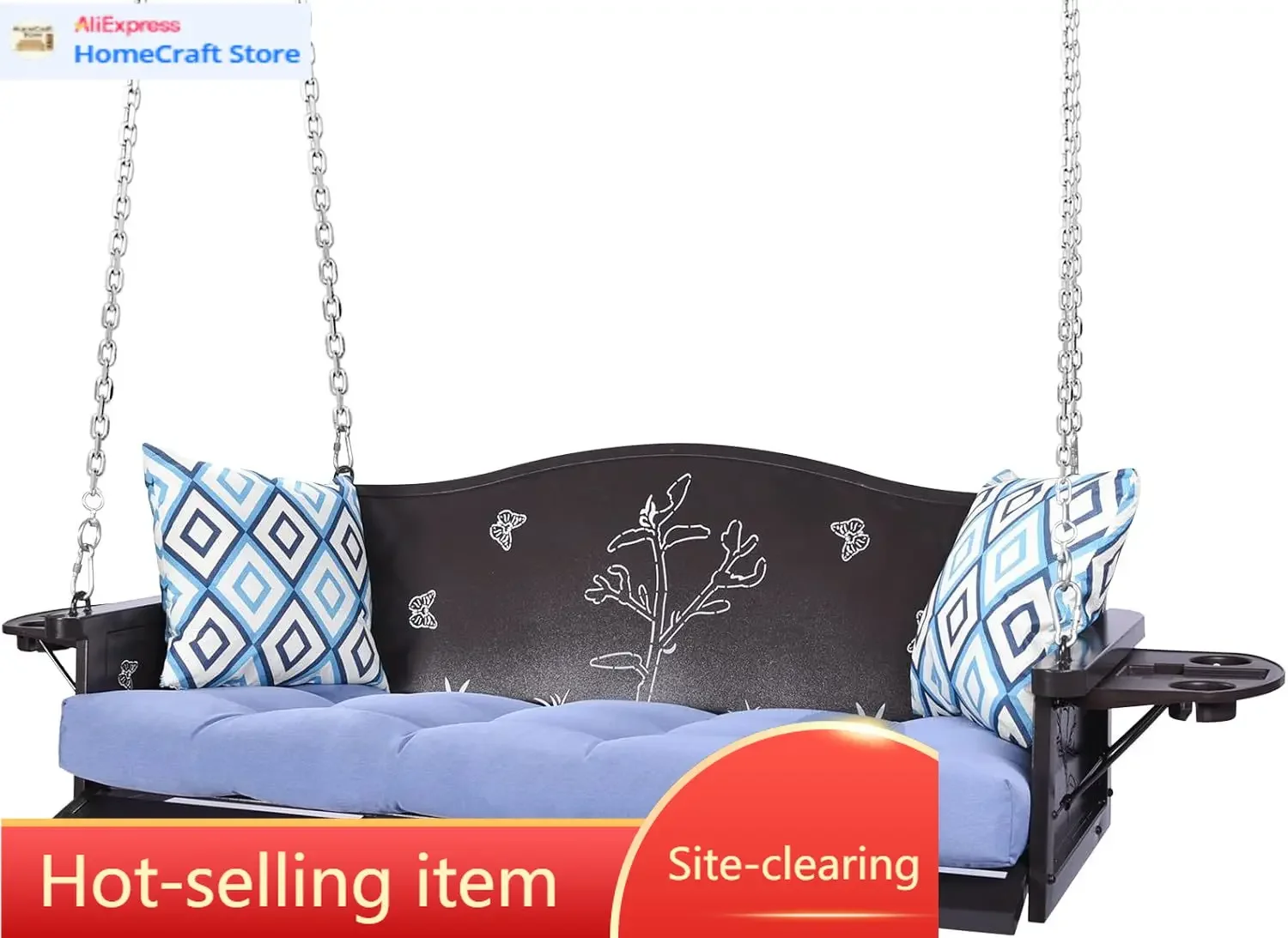 

Heavy Duty 3 Seat Metal Porch Swing 900 Lbs Hanging Bench Upgraded Tray Cushions Rust Resistant 89Ft Chains Patio Lawn Garden