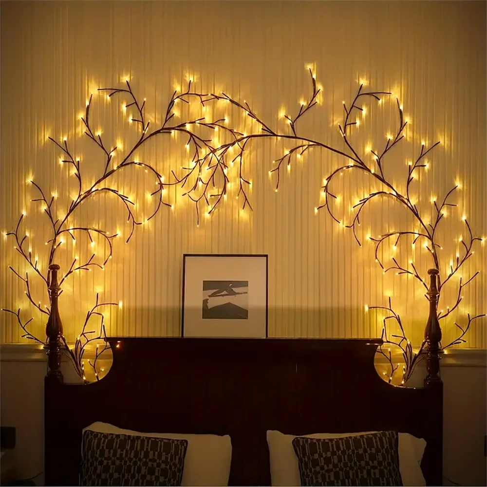 96led ramo de árvore lâmpada quarto decoração da parede salgueiro videira árvore luz tira 8 modos iluminação diy atmosfera luz iluminação para casa