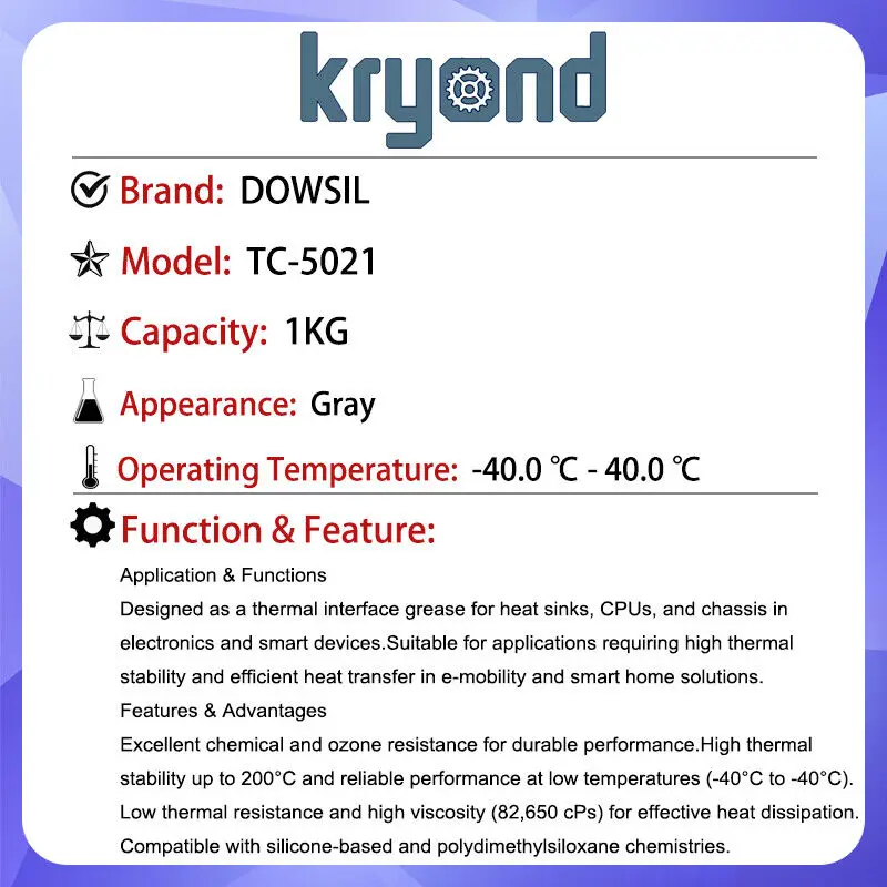 DOWSIL TC-5021 Thermally Conductive Gray Compound 1kg Dow Corning TC-5021