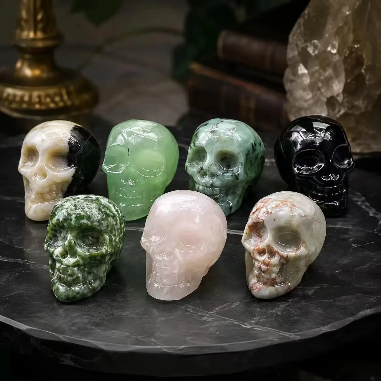 5/10/20pcs Hand Carved Crystal Skull Figurine Natural Gemstone Statue Halloween Decoration Home Desk Decor Collectible Gift