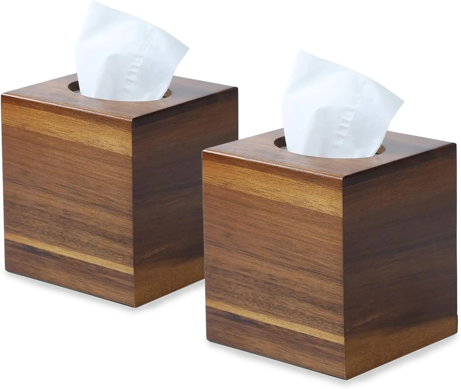 

2 Pack Square Acacia Wood Tissue Box Cover, Decorative Holder for Bathroom Living Room Dining Table, 5.3x5.3x5.9 inches