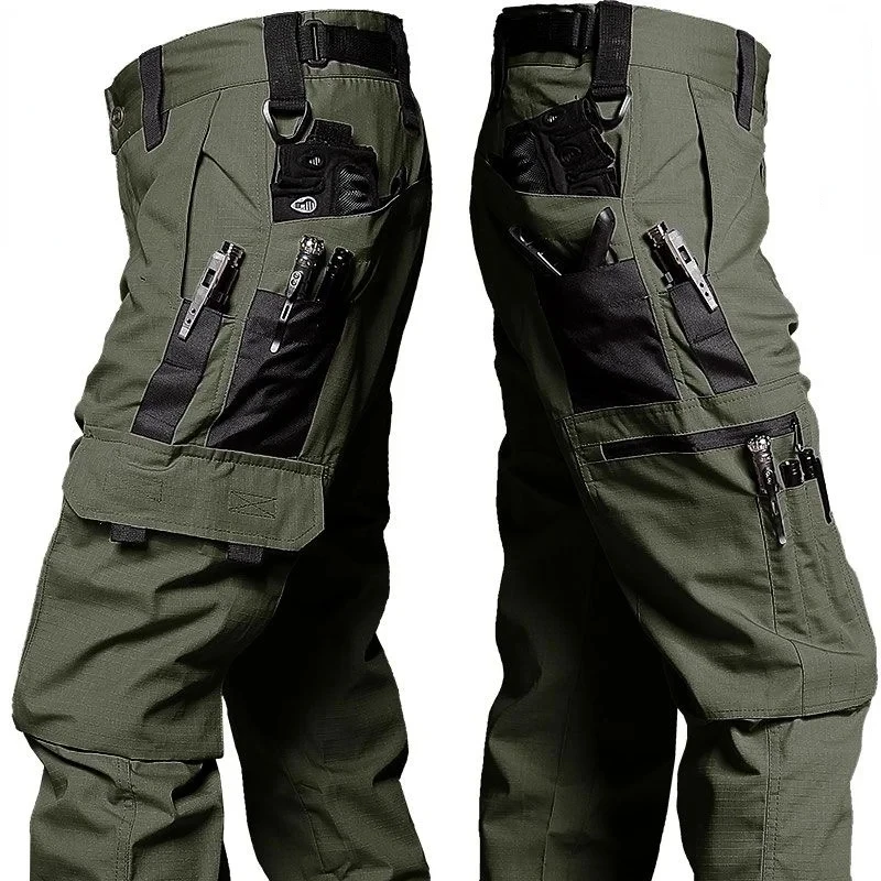 Black Camo Cargo Pants Outdoor Multi-pocket Ripstop Waterproof Trousers Male Autumn Wear-resistant Training Fishing Work Pant