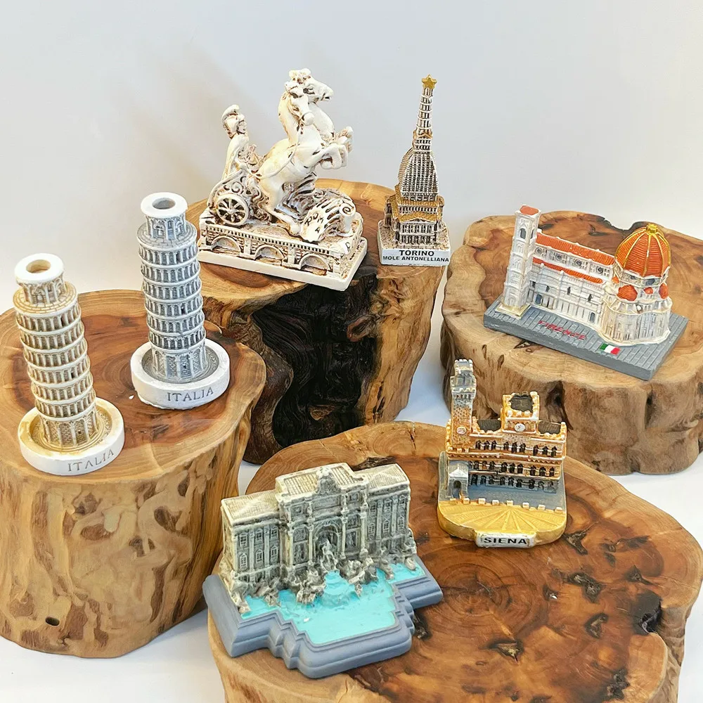 Ensemble d'aimants de réfrigérateur en résine 3D représentant des lieux emblématiques d'Italie, figurine d'architecture européenne, souvenir, cadeau et objet de collection