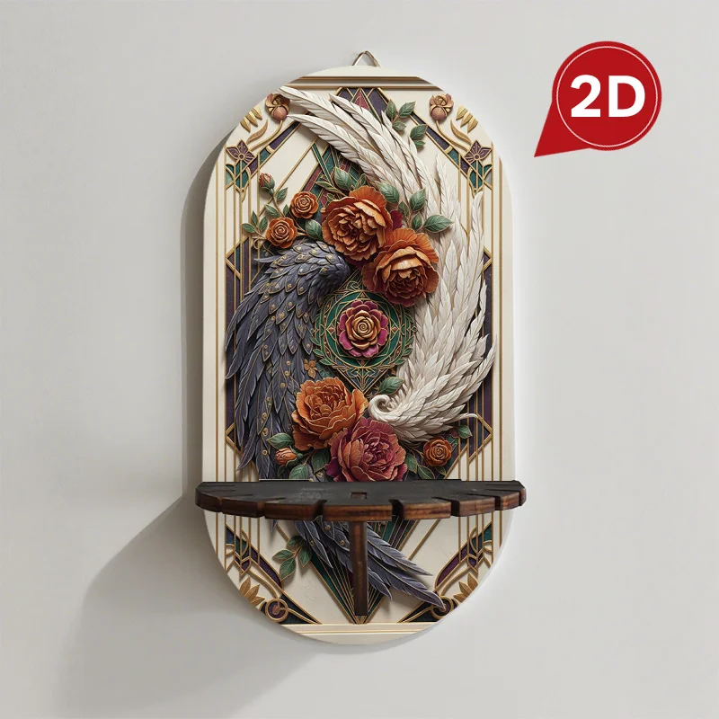 2D High Quality Flat Printing Easter Mother'S Day Remembrance Day Decor, Dual Wing Rose Wall Mount Wooden Shelf with Key Holder