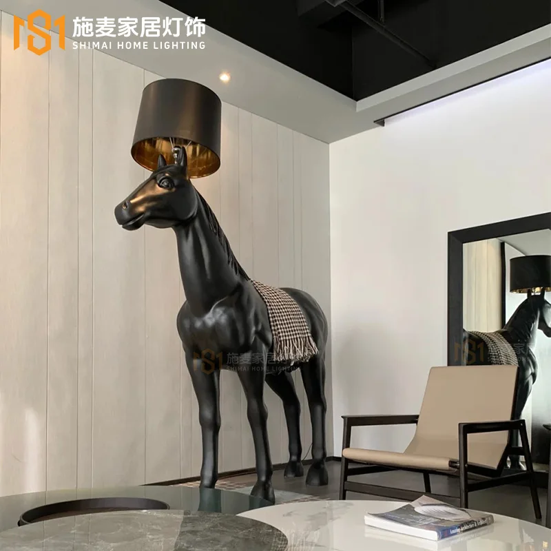 

Nordic large decorative sculpture horse floor lamp hotel living room office design sense light luxury high sense vertical orname