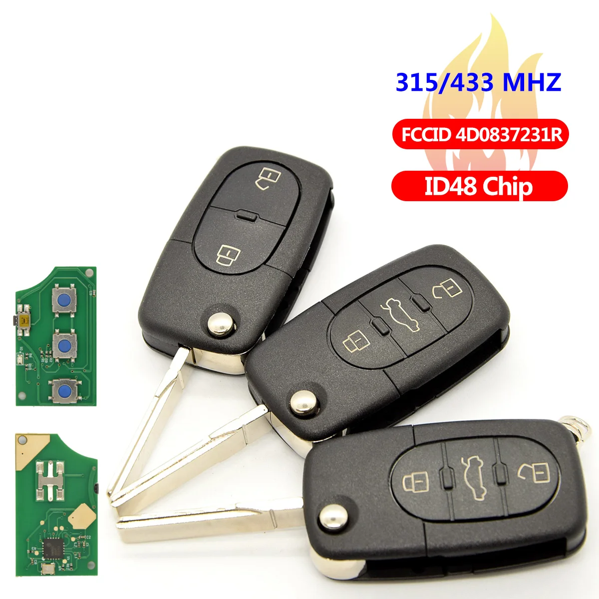 SilKY  Smart Remote Car Key For Audi A3 A4 A6 A8 B6 ID48 Chip 433 Mhz FCCID 4D0837231R Auto Smart Remote Control Replace Key