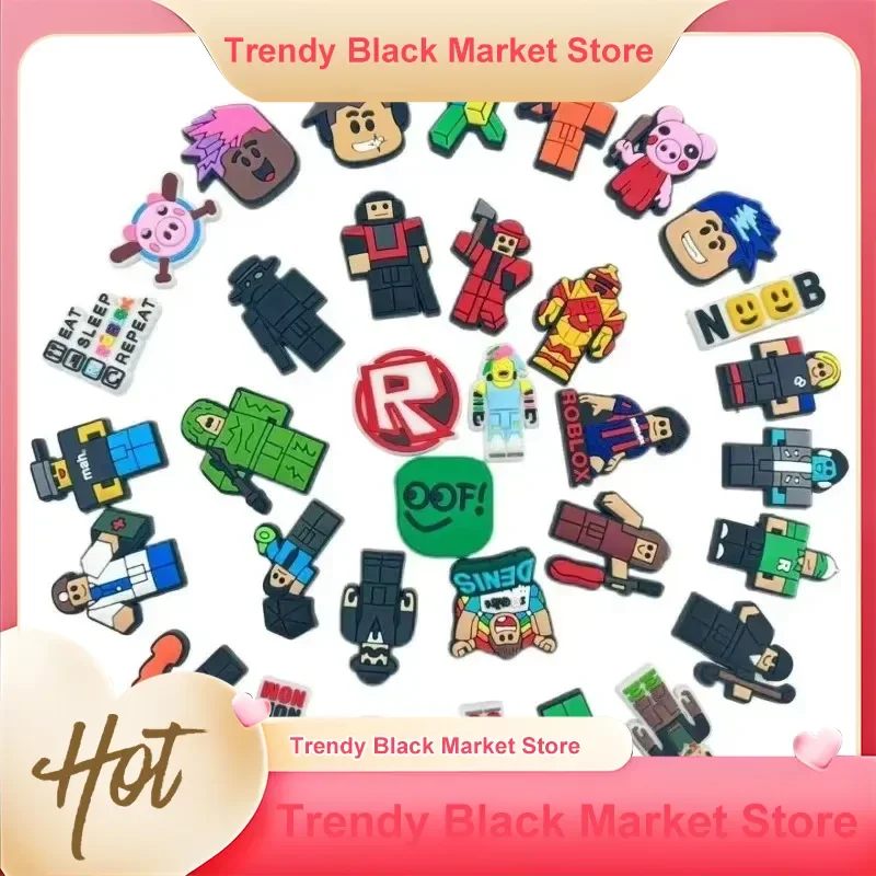 Niedliches 34-teiliges Set Roblox abnehmbares Zubehör mit Cartoon-Motiv, Geburtstagsparty, Schuhe für Schüler, Clogs, DIY-Dekorationen für Mädchen, Geschenke