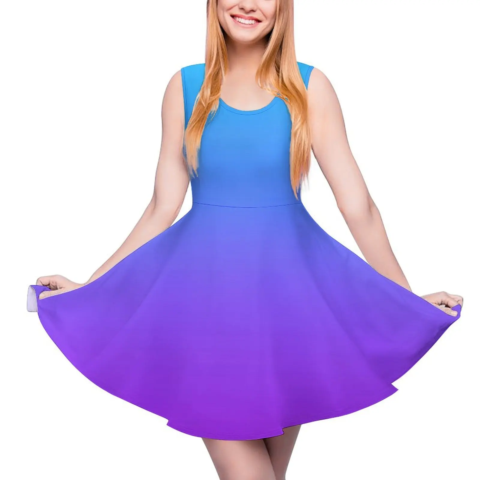 

Neon Blue & Purple Gradient Sleeveless Dress womans clothing Women"s summer dresses