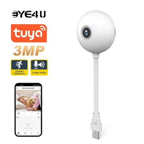 Tuya Mini cámara de 3MP para interiores, Monitor inalámbrico WIFI para bebés, bombilla USB, cámara de protección de seguridad, videovigilancia Onvif IP Cam